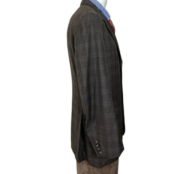 Gianluca Isaia Sport Coat Jacket Italian Wool Brown Glen Plaid Men's 40S Nice